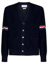 RWB V-neck Striped Virgin Wool Cardigan Navy - THOM BROWNE - BALAAN 2