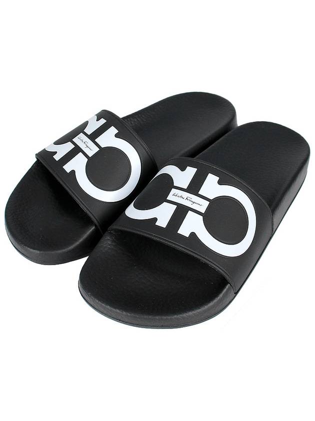 Gancini Printing Band Rubber Slippers Black - SALVATORE FERRAGAMO - BALAAN 3