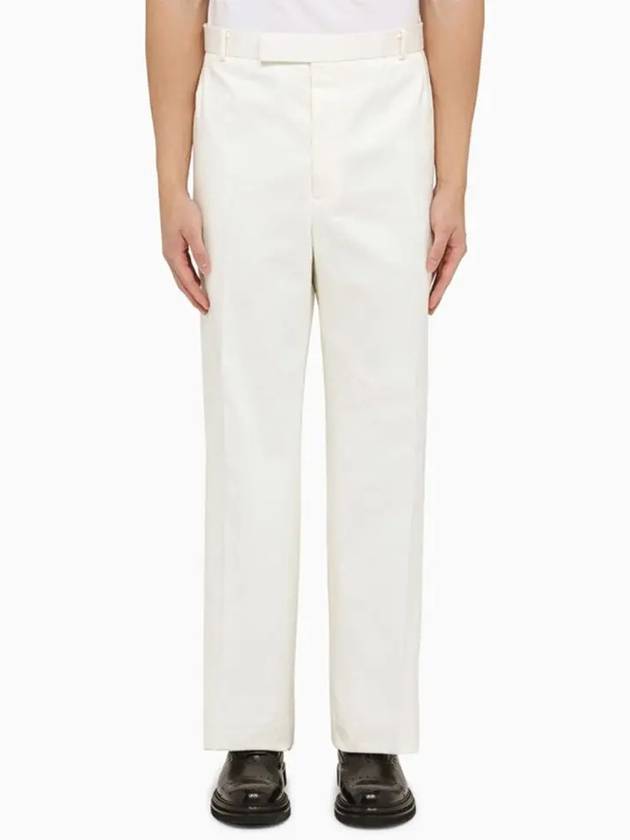 Low Rise Cotton Straight Pants White - THOM BROWNE - BALAAN 3