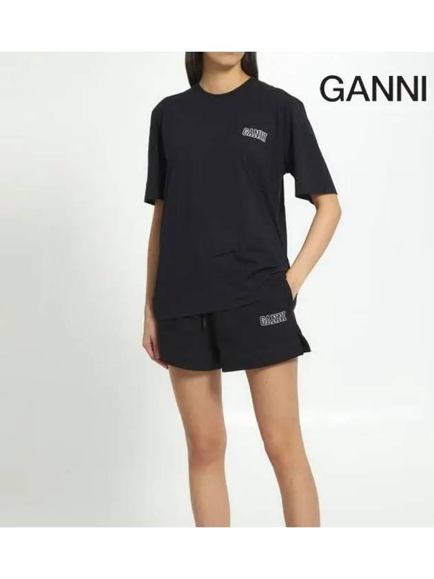 Women's Logo Drawstring Shorts Black - GANNI - BALAAN.