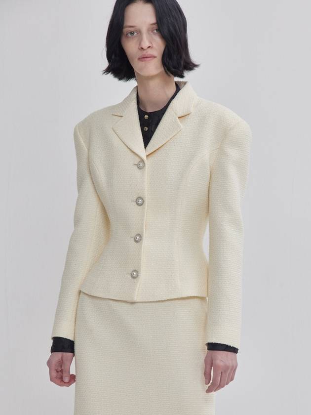 Rye Tweed Bonding Wide Shoulder X-Line Silhouette Jacket Ivory - LIE - BALAAN 1