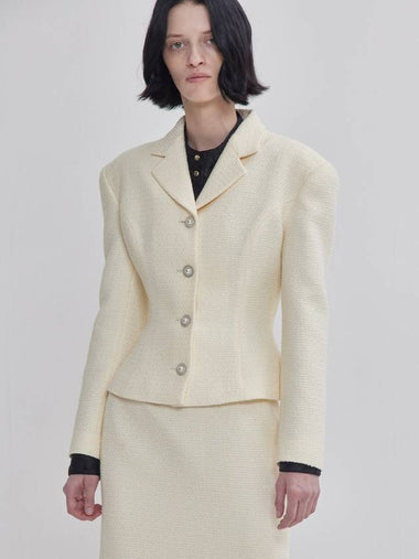 Tweed Bonding Wide Shoulder X-Line Silhouette Jacket Ivory - LIE - BALAAN 1