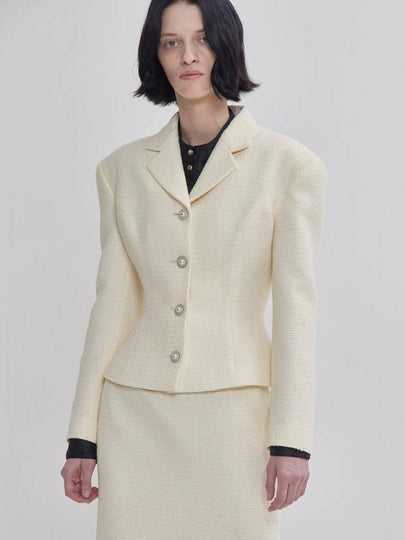 Tweed Bonding Wide Shoulder X-Line Silhouette Jacket Ivory - LIE - BALAAN 2