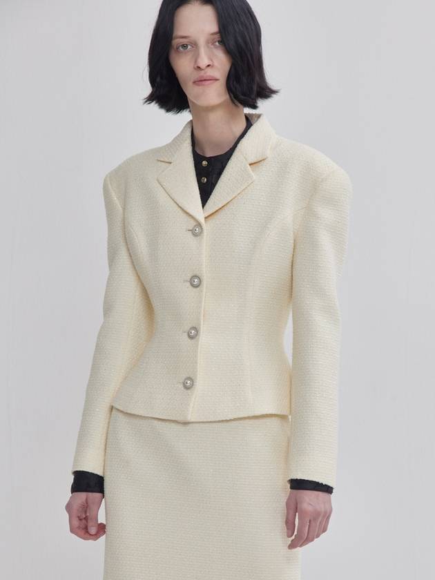 Tweed Bonding Wide Shoulder X-Line Silhouette Jacket Ivory - LIE - BALAAN 2