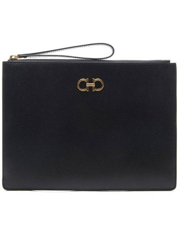 Gancini Gold Strap Clutch Bag Black - SALVATORE FERRAGAMO - BALAAN 1