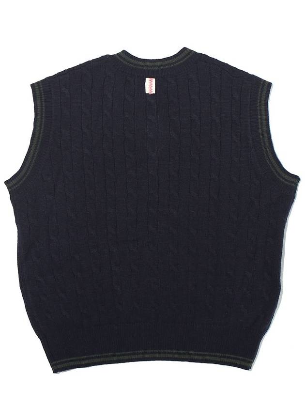 Wool Logo Cable Vest Navy - OGARP - BALAAN 3