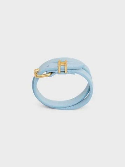 Les Cuirs Calfskin Gold Finish Brass Double Bracelet Blue - CELINE - BALAAN 2