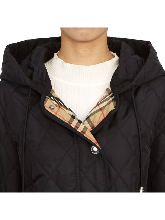 Women's Diamond Quilted Hoodie Single Coat Black - BURBERRY - BALAAN 11