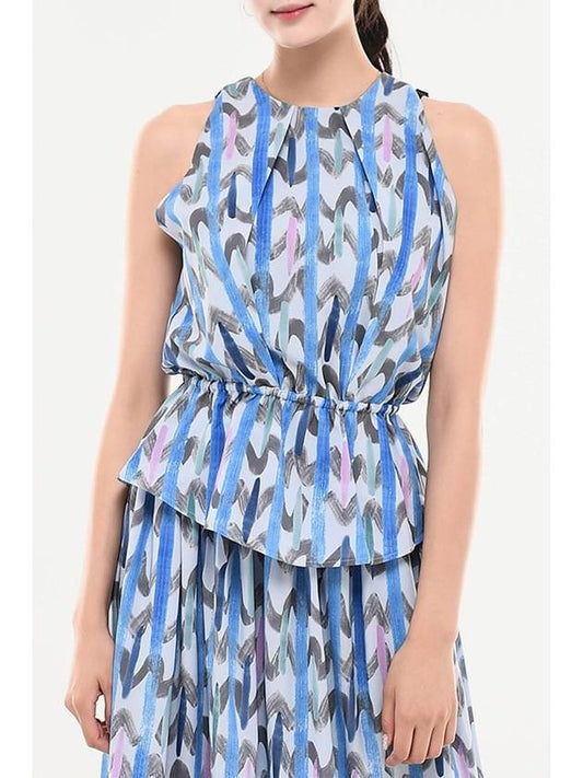 Chevron Sleeveless Blouse Blue - EMPORIO ARMANI - BALAAN 1