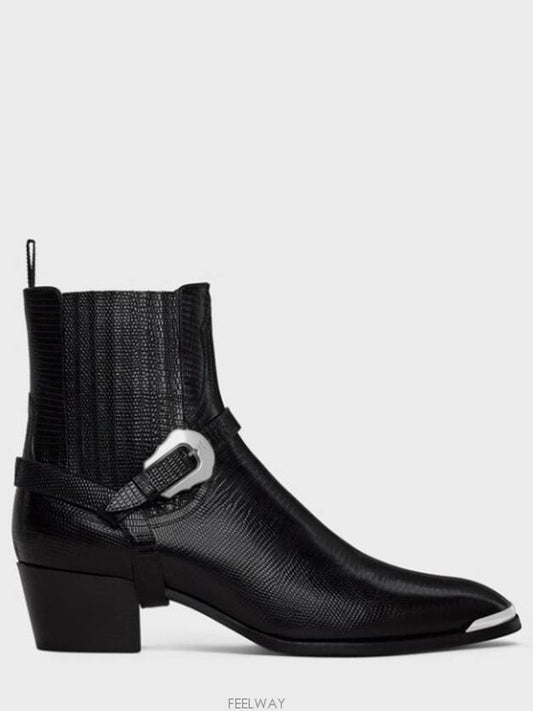 Harness Metal Toe Tejus Stamped Calfskin Western Chelsea Boots Black - CELINE - BALAAN 2