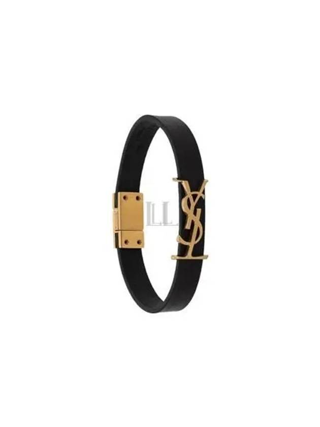 Monogram Opyum Leather Bracelet Black Gold - SAINT LAURENT - BALAAN 2