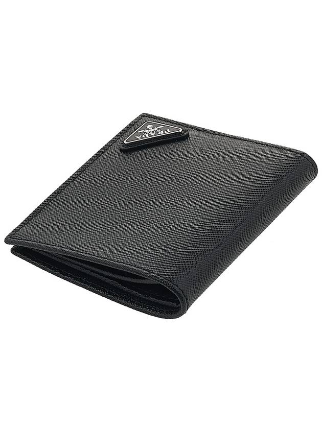 Triangle Logo Saffiano Half Wallet Black - PRADA - BALAAN 5