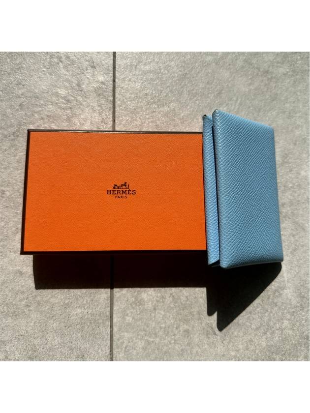 Hermes Women s Calvi Card Holder Wallet Palladium Celeste - HERMES - BALAAN 10