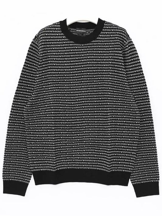 Logo Intarsia Knit Top Black - EMPORIO ARMANI - BALAAN 2