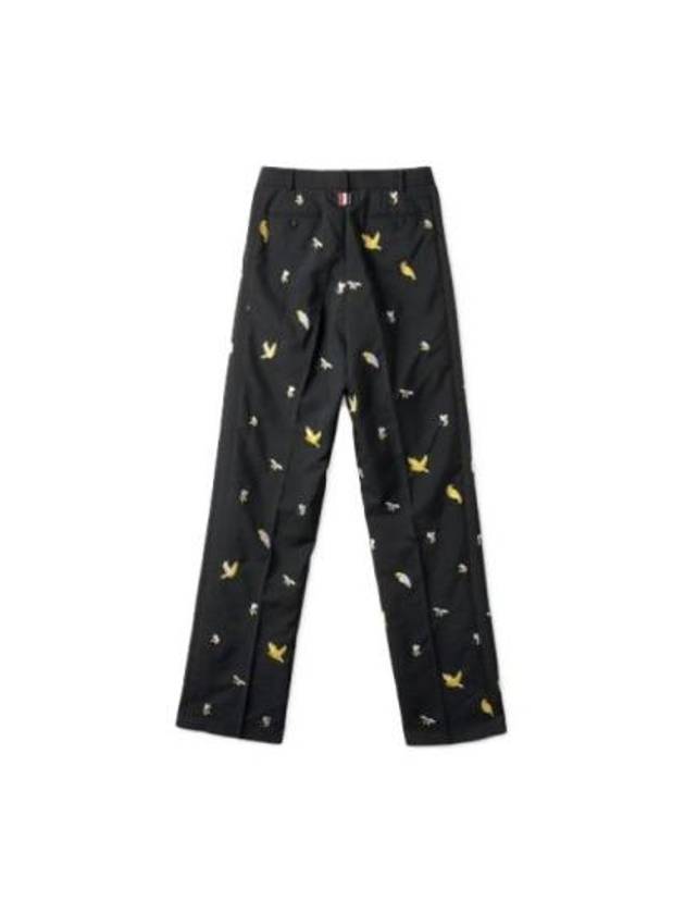 Birds And Bees Embroidered Straight Pants Black - THOM BROWNE - BALAAN 3