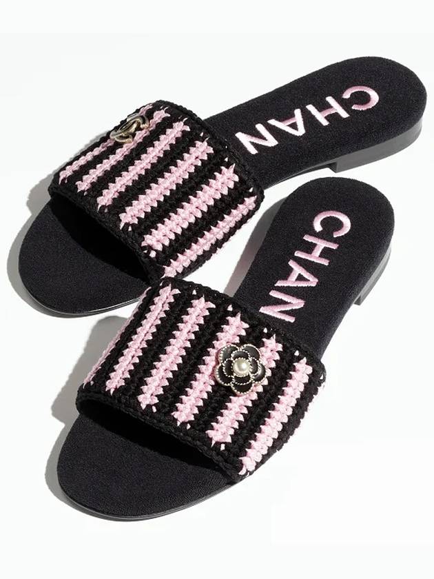 Mule slippers crochet black pink camel CC logo decoration - CHANEL - BALAAN 3