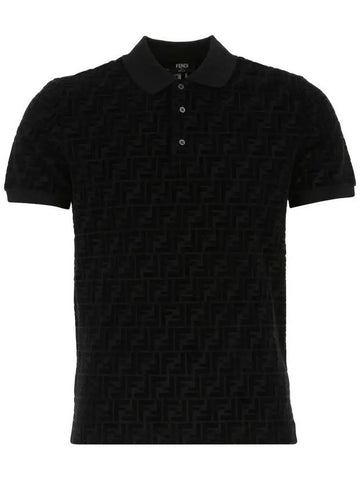 FF Jacquard Short Sleeve Polo Shirt Black - FENDI - BALAAN 1