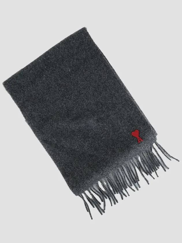 Small Heart Logo Wool Scarf Dark Grey - AMI - BALAAN 4