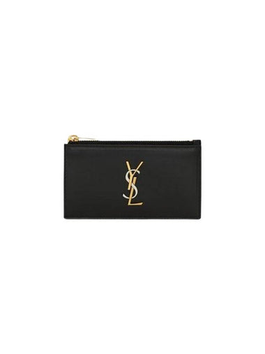 Cassandra Fragment Zipper Card Case Lambskin Black - SAINT LAURENT - BALAAN 1