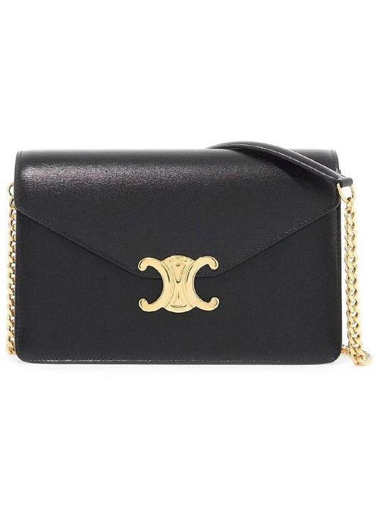 Triomphe Chain Shiny Calfskin Half Wallet Black - CELINE - BALAAN 2