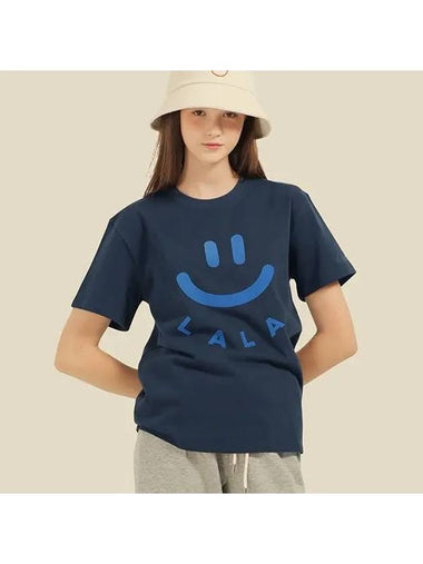 Front Lala Smile Short Sleeve T-shirt Navy - LALA SMILE - BALAAN 1