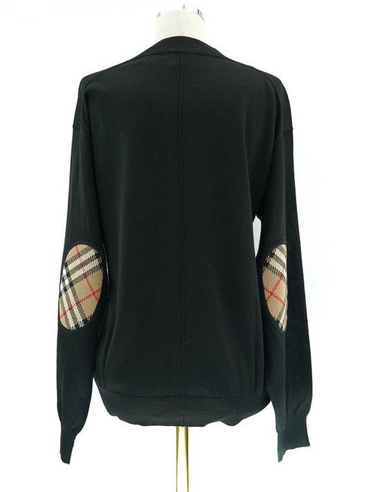 Elbow Patch Merino Wool Cardigan Black - BURBERRY - BALAAN 2