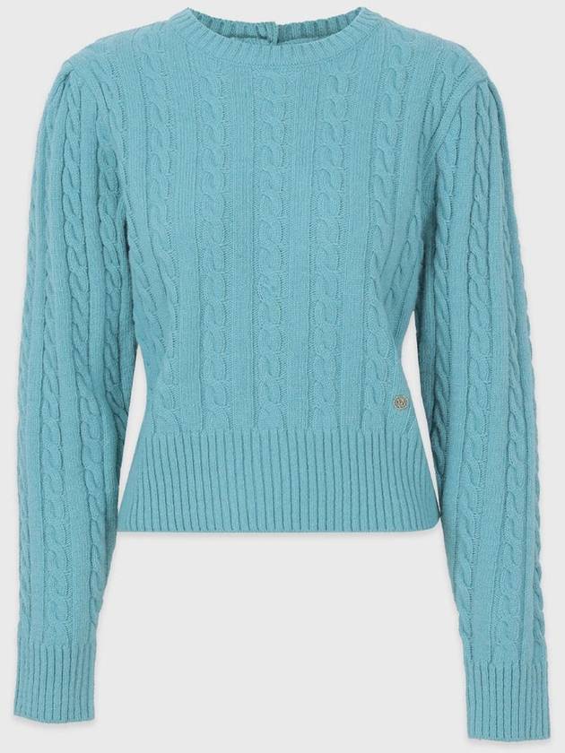 Women's Magnolia Wool Open Back Puff Knit Top Blue Green - MICANE - BALAAN 6