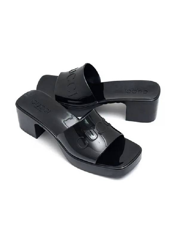 Women's Rubber Slide Sandals Heel Black - GUCCI - BALAAN 3