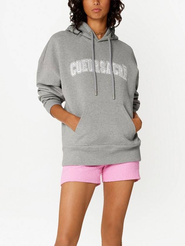 Coeur Sacre Embroidered Lettering Logo Hoodie Grey - AMI - BALAAN 4