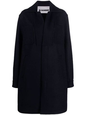 Handwarmer Pocket Midi Wool Single Coat Navy - JIL SANDER - BALAAN 1