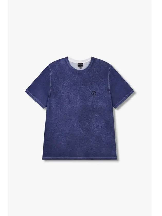 Men s Embroidered Logo Crewneck T Shirt Blue - GIORGIO ARMANI - BALAAN 1