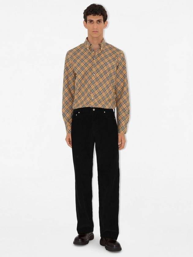 B Shield Embroidered Check Cotton Long Sleeve Shirt Sand - BURBERRY - BALAAN 3