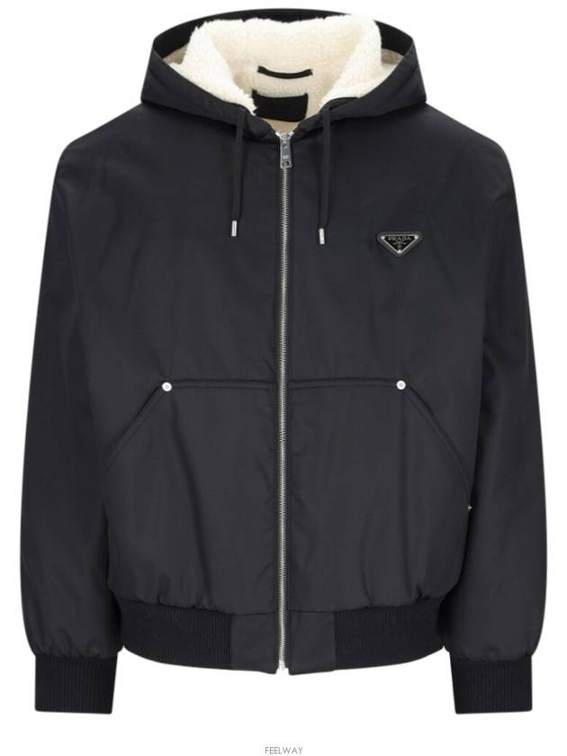 Triangle Logo Re-Nylon Zip Up Hoodie Black - PRADA - BALAAN 2