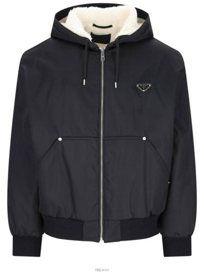 Triangle Logo Re-Nylon Zip Up Hoodie Black - PRADA - BALAAN 2