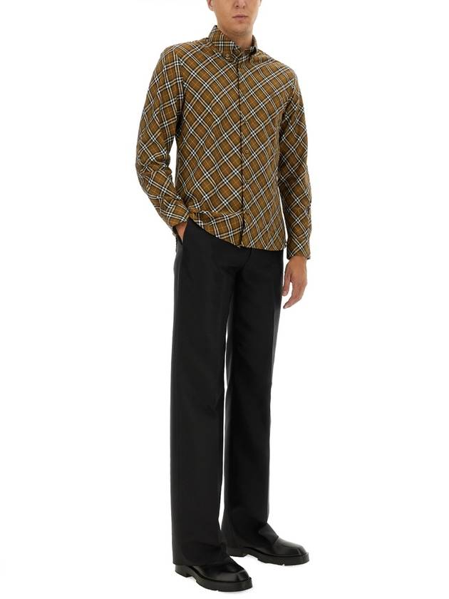 B Shield Embroidered Check Cotton Long Sleeve Shirt Oxide - BURBERRY - BALAAN 3