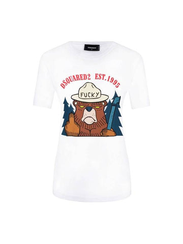 Bear Hunter Print Short Sleeve T-Shirt White - DSQUARED2 - BALAAN 1