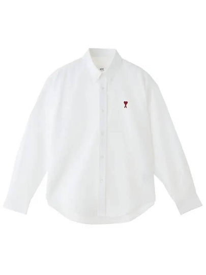 Button Down Boxy Fit Oxford Long Sleeve Shirt Natural White - AMI - BALAAN 2