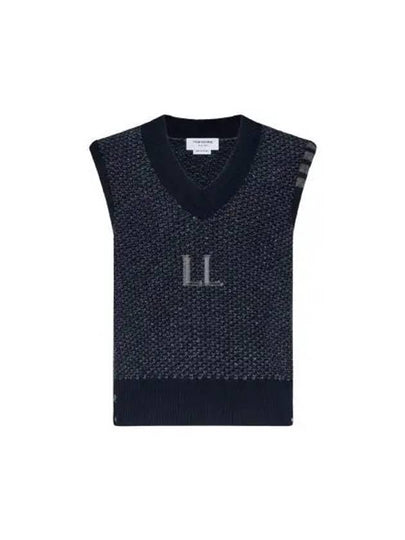 Mohair Tweed 4-Bar V Neck Vest Navy - THOM BROWNE - BALAAN 2