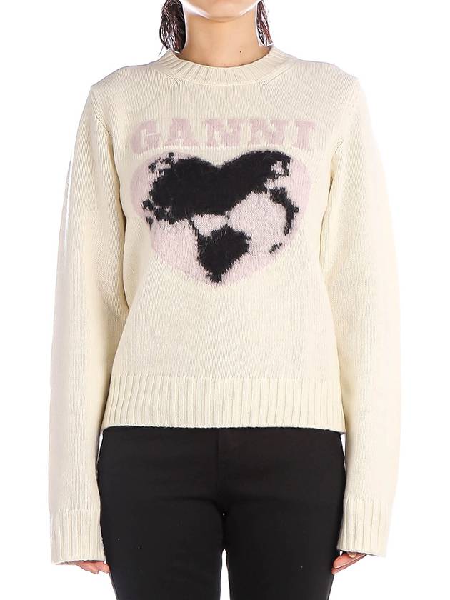 Heart Intarsia Knit Top Egret - GANNI - BALAAN 2