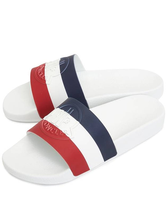 Basil Logo Emboss Striped Slippers White - MONCLER - BALAAN 2