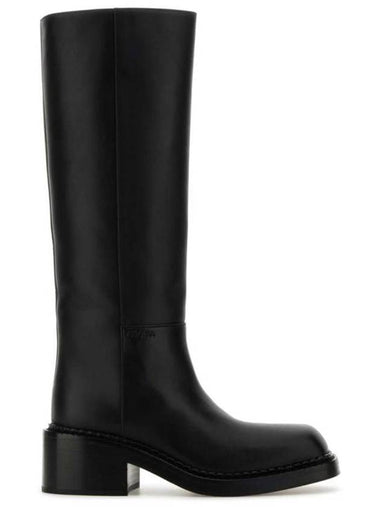 Logo leather long boots black - PRADA - BALAAN 1