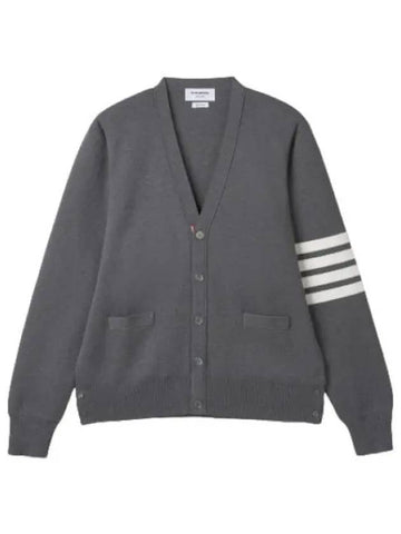 White Milanese stitch cotton cardigan medium gray - THOM BROWNE - BALAAN 1