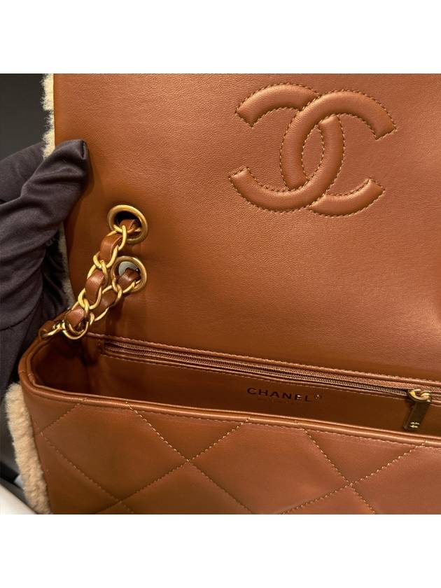 Classic Flap Bag Shearling Lambskin Gold Beige Brown - CHANEL - BALAAN 6