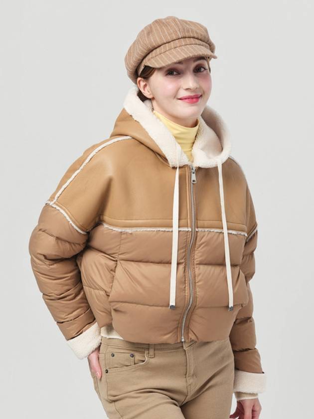 Women s Eco Mustang Patch Down Padded Camel Beige Crop Jacket DO6242JP12 - DOYOUKNOWMC GOLF WEAR - BALAAN 1