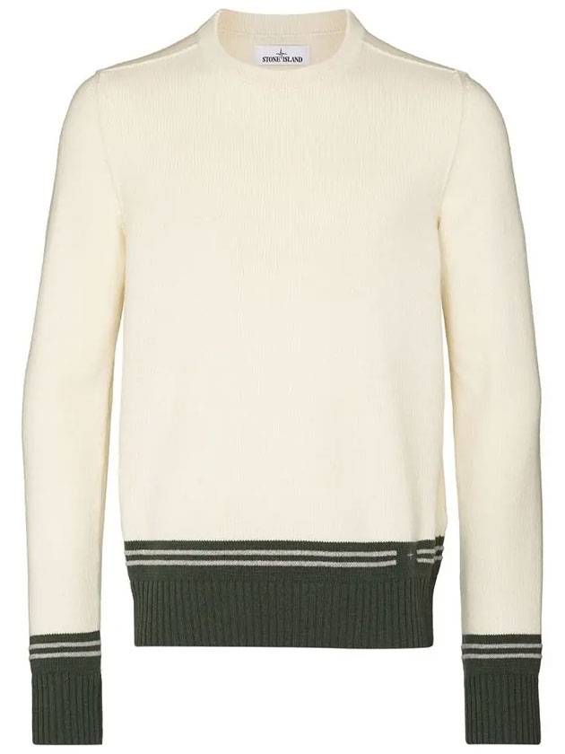 back logo wool embroidery knit top ivory - STONE ISLAND - BALAAN.