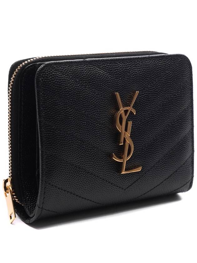 Monogram Zipper Grained Leather Half Wallet Black - SAINT LAURENT - BALAAN 4