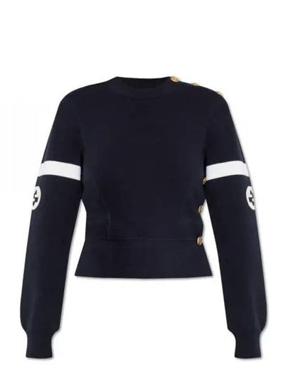 Logo Wool Long Sleeve T-Shirt Navy - GUCCI - BALAAN 2