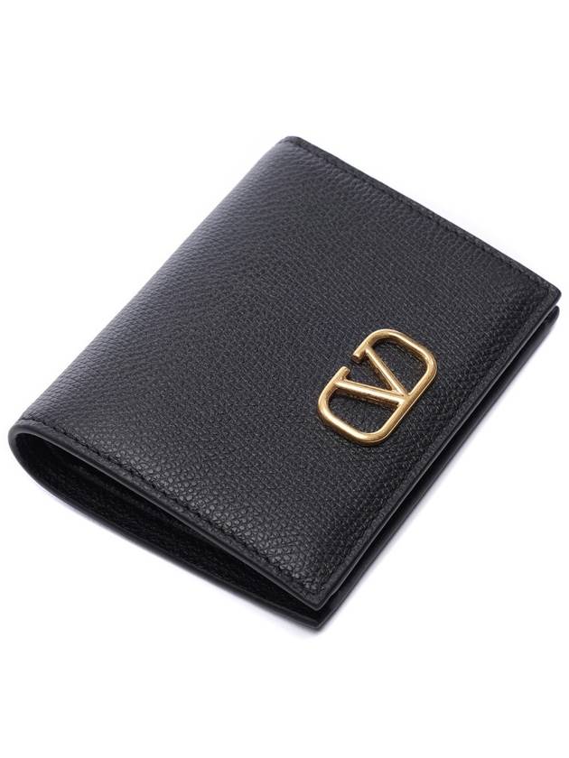 V Logo Plaque Half Wallet Black - VALENTINO - BALAAN 6