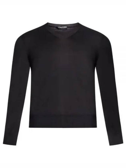 Cotton V-Neck Knit Top Black - TOM FORD - BALAAN 2