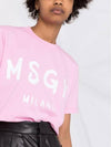 Brushed Logo Short Sleeve T-Shirt Pink - MSGM - BALAAN 7